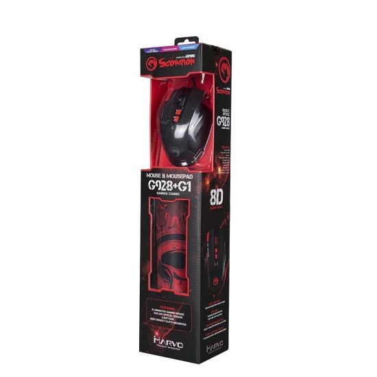 MARVO G928+G1 ΕΝΣΥΡΜΑΤΟ GAMING ΠΟΝΤΙΚΙ+MOUSEPAD