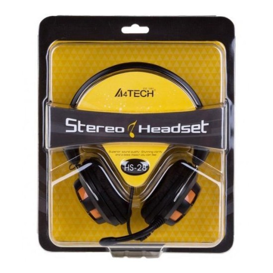 ΑΚΟΥΣΤΙΚΑ HEADSET A4Tech HS-28-3 ΕΝΣΥΡΜΑΤΑ ΜΑΥΡΟ-ΠΟΡΤΟΚΑΛΙ