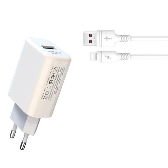 XO L85D  ΦΟΡΤΙΣΤΗΣ QC3.0 18W 1 ΘΥΡΑ ΜΕ ΚΑΛΩΔΙΟ TYPE-C