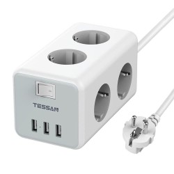 TESSAN TS306 ΠΟΛΥΜΠΡΙΖΟ 6 ΘΕΣΕΩΝ 3 USB ΓΚΡΙ/ΛΕΥΚΟ