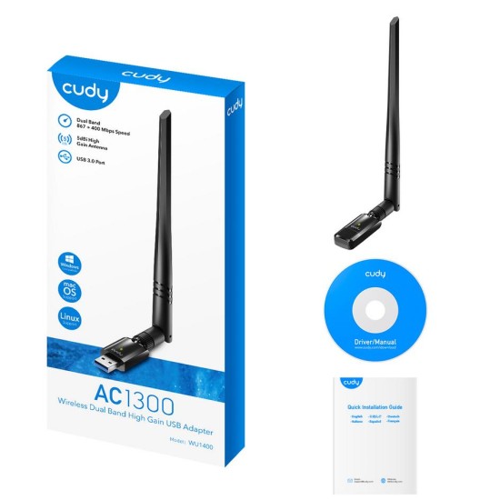 CUDY WU1400 AC1300 WI-FI HIGH GAIN USB 3.0 ADAPTER