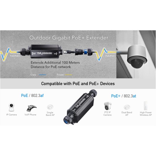 CUDY POE15 GIGABIT POE+ OUTDOOR WATERPROOF EXTENDER IP67