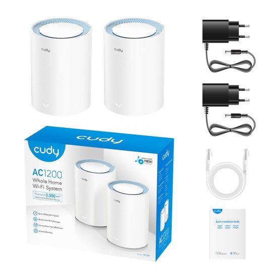 CUDY M1200 AC1200 DUAL BAND WIFI MESH SYSTEM 2 PACK