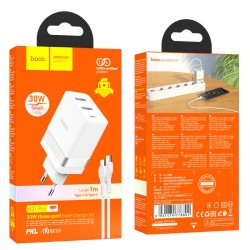 HOCO N21 PRO TOURER PD30W (2A1C) ΦΟΡΤΙΣΤΗΣ 3 ΘΥΡΕΣ ΛΕΥΚΟ ΚΑΛΩΔΙΟ TYPE-C ΣΕ TYPE-C