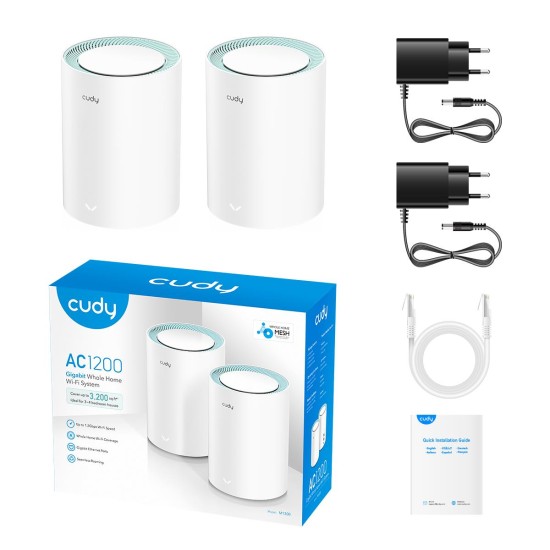 CUDY M1300 AC1200 DUAL BAND WIFI MESH SYSTEM 2 PACK