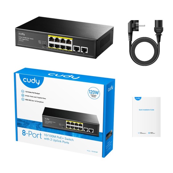 CUDY FS1010P 8 PORT + 2 UPLINK 10/100 POE+ SWITCH 120W