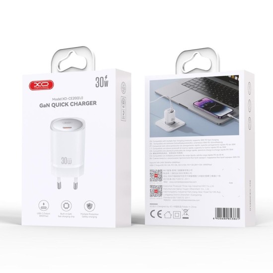 XO CE20 ΦΟΡΤΙΣΤΗΣ 30W GAN 1 ΘΥΡΑ PD ΛΕΥΚΟΣ
