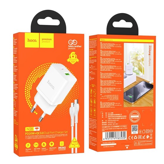 HOCO N28 FOUNDER ΦΟΡΤΙΣΤΗΣ PD20W+QC3.0 ΜΕ ΚΑΛΩΔΙΟ PD ΣΕ LIGHTNING 2 ΘΥΡΕΣ