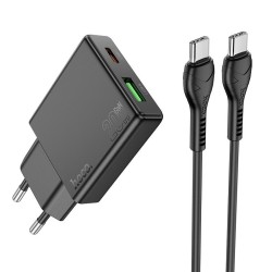HOCO N38 DELGADO ΦΟΡΤΙΣΤΗΣ PD20W ΜΕ ΚΑΛΩΔΙΟ PD ΣΕ TYPE-C 2 ΘΥΡΕΣ ΜΑΥΡΟΣ