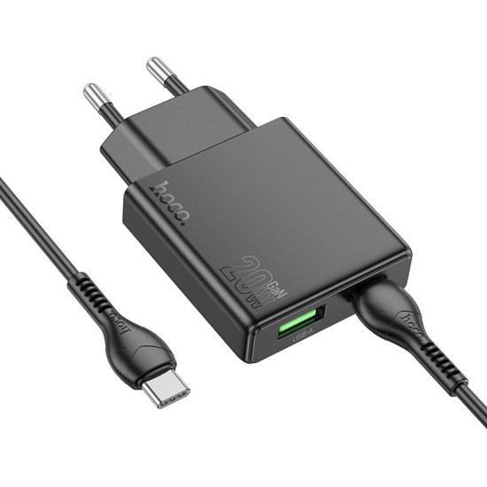 HOCO N38 DELGADO ΦΟΡΤΙΣΤΗΣ PD20W ΜΕ ΚΑΛΩΔΙΟ PD ΣΕ TYPE-C 2 ΘΥΡΕΣ ΜΑΥΡΟΣ