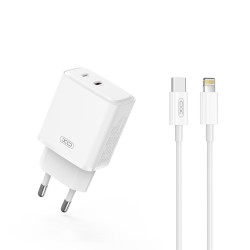 XO L145 ΦΟΡΤΙΣΤΗΣ ΜΕ ΚΑΛΩΔΙΟ LIGHTNING PD 20W USB-C + LIGHTNING  2 ΘΥΡΕΣ ΛΕΥΚΟΣ