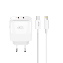 XO L140 GaN NITRIDE ΦΟΡΤΙΣΤΗΣ 35W USB-C  2 ΘΥΡΕΣ ΜΕ ΚΑΛΩΔΙΟ LIGHTNING ΛΕΥΚΟΣ