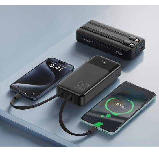 XO PR249 POWERBANK PD 20W + QC 22.5W ΜΕ ΕΝΣΩΜΑΤΩΜΕΝΟ ΚΑΛΩΔΙΟ TYPE-C ΚΑΙ LIGHTNING  ΟΘΟΝΗ 20000mAh  ΜΑΥΡΟ