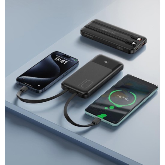 XO PR248 POWERBANK PD 20W + QC 22.5W ΜΕ ΕΝΣΩΜΑΤΩΜΕΝΟ ΚΑΛΩΔΙΟ TYPE-C ΚΑΙ LIGHTNING  ΟΘΟΝΗ 10000mAh  ΜΑΥΡΟ