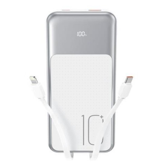 XO PR248 POWERBANK PD 20W + QC 22.5W ΜΕ ΕΝΣΩΜΑΤΩΜΕΝΟ ΚΑΛΩΔΙΟ TYPE-C ΚΑΙ LIGHTNING  ΟΘΟΝΗ 10000mAh  ΛΕΥΚΟ