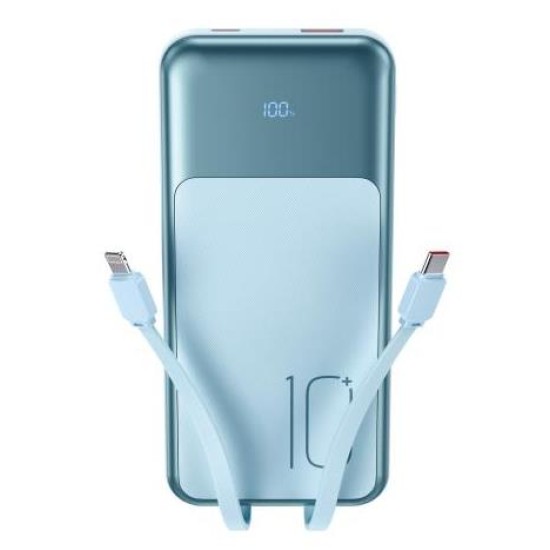 XO PR248 POWERBANK PD 20W + QC 22.5W ΜΕ ΕΝΣΩΜΑΤΩΜΕΝΟ ΚΑΛΩΔΙΟ TYPE-C ΚΑΙ LIGHTNING  ΟΘΟΝΗ 10000mAh  ΜΠΛΕ
