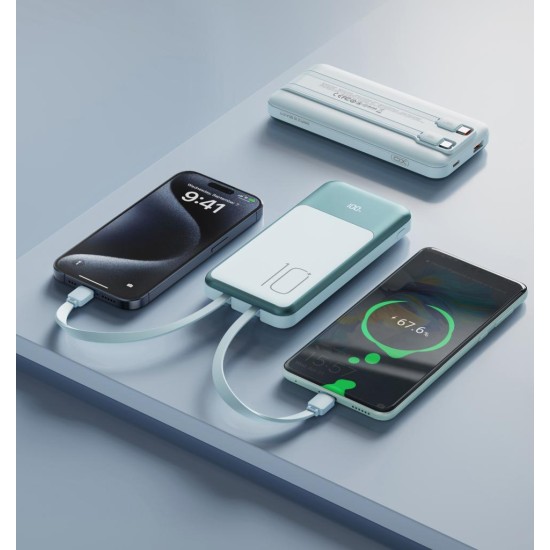 XO PR248 POWERBANK PD 20W + QC 22.5W ΜΕ ΕΝΣΩΜΑΤΩΜΕΝΟ ΚΑΛΩΔΙΟ TYPE-C ΚΑΙ LIGHTNING  ΟΘΟΝΗ 10000mAh  ΜΠΛΕ