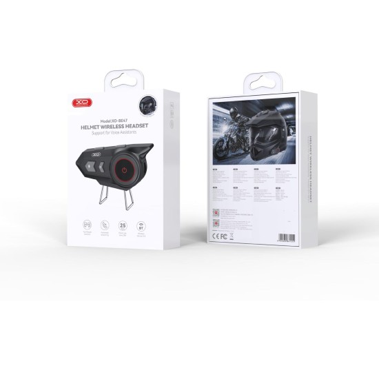 XO BE47 HELMET BLUETOOTH HEADSET ME ΚΑΛΩΔΙΟ ΦΟΡΤΙΣΗΣ VELCRO ΚΑΙ HARD MARK ΜΑΥΡΟ