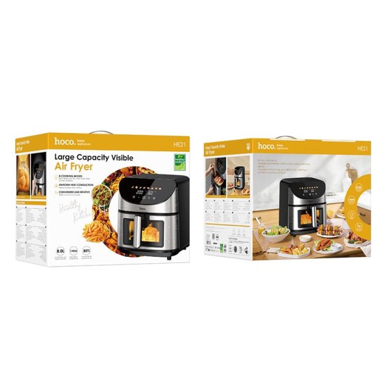 HOCO HE21 8L AIR FRYER ΜΕ ΟΘΟΝΗ ΑΦΗΣ ΚΑΙ ΠΑΡΑΘΥΡΟ 1700W 8L ΜΑΥΡΟΣ