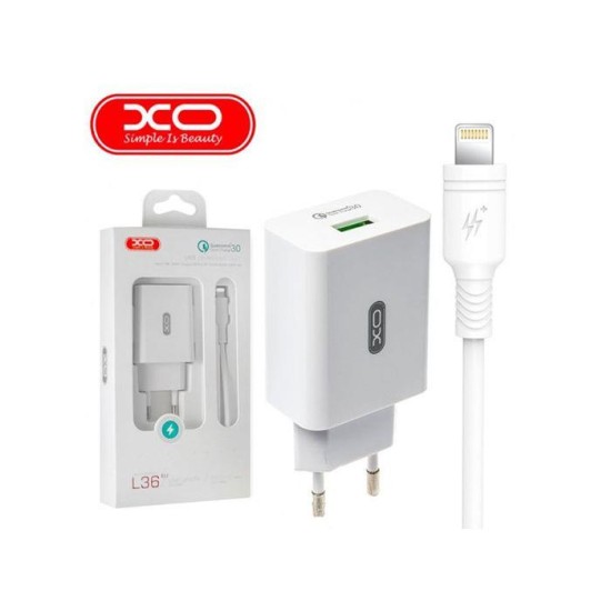 XO L36 ΦΟΡΤΙΣΤΗΣ QC3.0 1 ΘΥΡΑ ΚΑΛΩΔΙΟ LIGHTNING ΛΕΥΚΟ