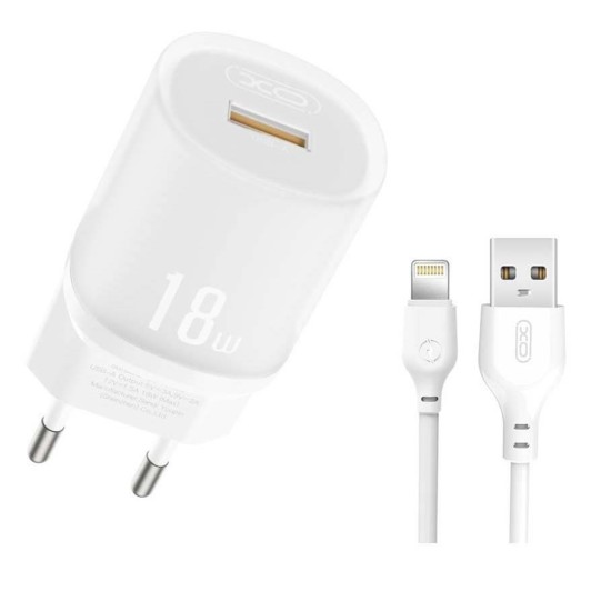 XO L157 ΦΟΡΤΙΣΤΗΣ QC3.0 18W 1 ΘΥΡΑ ΜΕ ΚΑΛΩΔΙΟ LIGHTNING ΛΕΥΚΟΣ