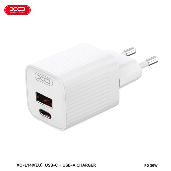 XO L149 ΦΟΡΤΙΣΤΗΣ PD30W 1 ΘΥΡΑ USB-A 1 ΘΥΡΑ TYPE-C ΛΕΥΚΟΣ