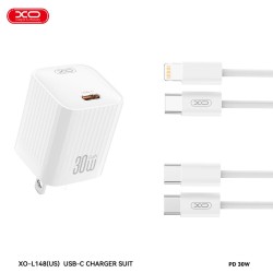 XO L148 ΦΟΡΤΙΣΤΗΣ PD30W 1 ΘΥΡΑ TYPE-C ΜΕ ΚΑΛΩΔΙΟ LIGHTNING ΛΕΥΚΟΣ