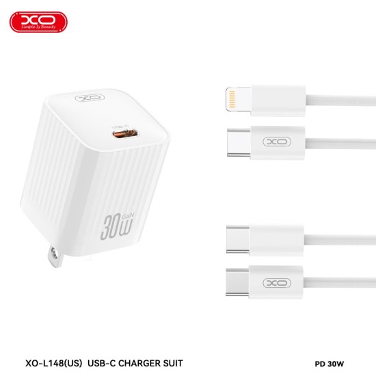 XO L148 ΦΟΡΤΙΣΤΗΣ PD30W 1 ΘΥΡΑ TYPE-C ΜΕ ΚΑΛΩΔΙΟ TYPE-C ΛΕΥΚΟΣ