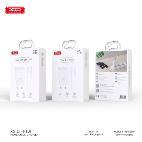 XO L141 ΦΟΡΤΙΣΤΗΣ 20W 1 ΘΥΡΑ TYPE-C ΜΕ ΚΑΛΩΔΙΟ PD ΣΕ TYPE-C ΛΕΥΚΟΣ