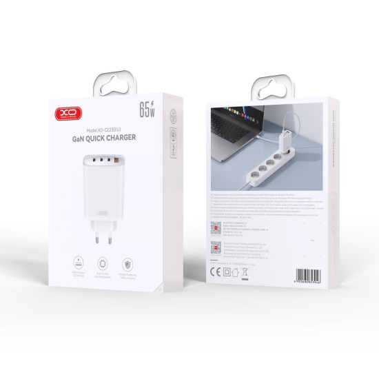 XO CE23 ΦΟΡΤΙΣΤΗΣ 65W GAN NITRIDE 3 ΘΥΡΕΣ TYPE-C 1 ΘΥΡΑ USB ΛΕΥΚΟΣ