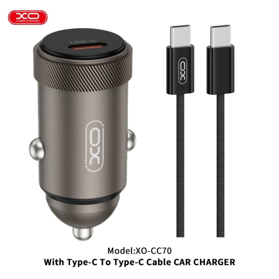 XO CC70 MINI METAL ΦΟΡΤΙΣΤΗΣ ΑΥΤΟΚΙΝΗΤΟΥ PD30W 1 ΘΥΡΑ PD  ΜΕ ΚΑΛΩΔΙΟ PD ΣΕ TYPE-C ΜΑΥΡΟΣ