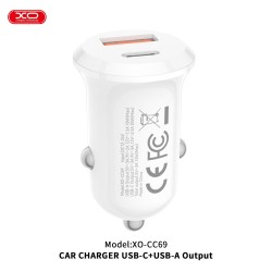 XO CC69 MINI SMART ΦΟΡΤΙΣΤΗΣ ΑΥΤΟΚΙΝΗΤΟΥ 30W 1 ΘΥΡΑ PD 1 ΘΥΡΑ USB ΛΕΥΚΟΣ