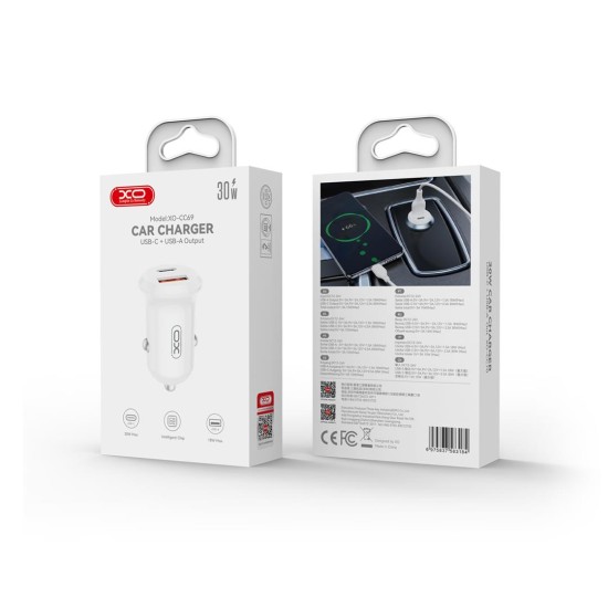 XO CC69 MINI SMART ΦΟΡΤΙΣΤΗΣ ΑΥΤΟΚΙΝΗΤΟΥ 30W 1 ΘΥΡΑ PD 1 ΘΥΡΑ USB ΛΕΥΚΟΣ