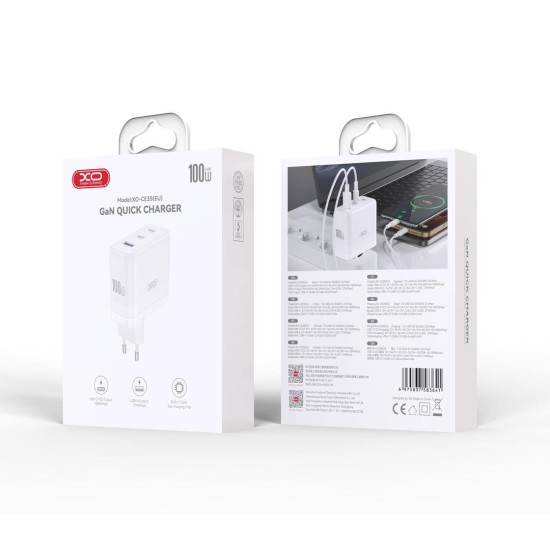 XO CE35 ΦΟΡΤΙΣΤΗΣ 100W GAN 2 ΘΥΡΕΣ TYPE-C 1 ΘΥΡΑ USB ΛΕΥΚΟΣ