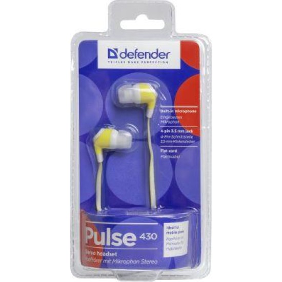 DEFENDER EARPHONES PULSE 430 WHITE &amp; YELLOW