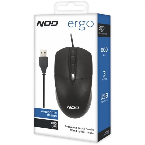 Ποντίκι ενσύρματο NOD ERGO USB WIRED OPTICAL MOUSE Black